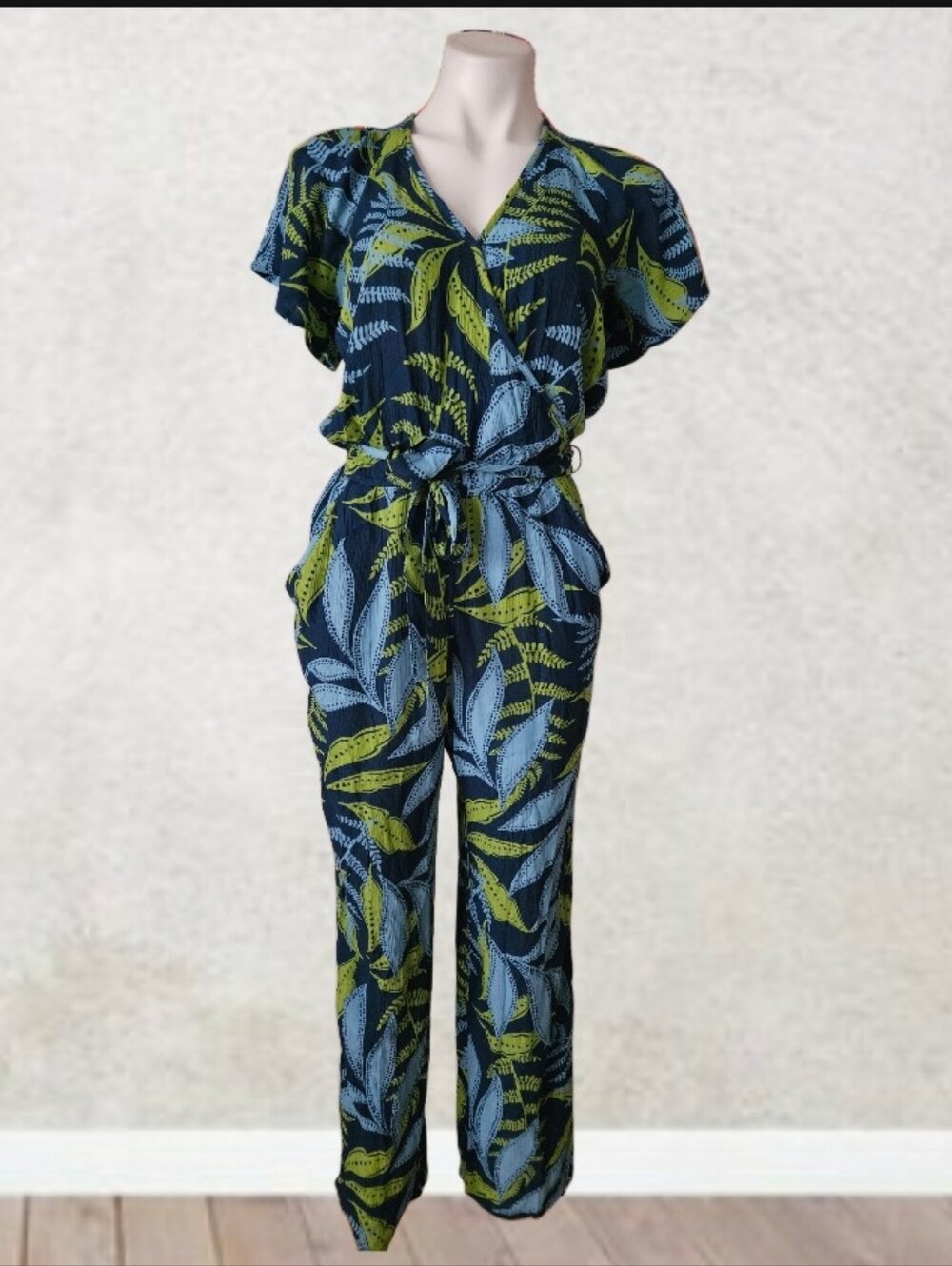 AnyBody Women's Wide-Leg Faux-Wrap Vacation Jumpsuit Deep Teal XS
